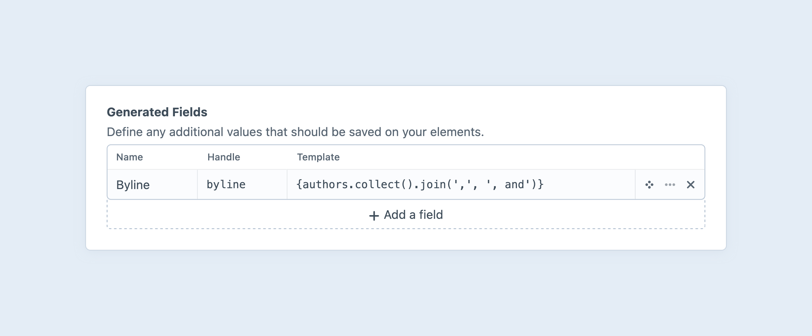 Adding generated fields to an entry via an entry type.