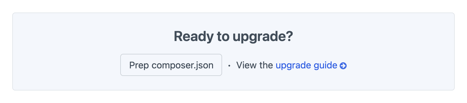 Screenshot of the Upgrade utility showing a button labeled “Prep composer.json”